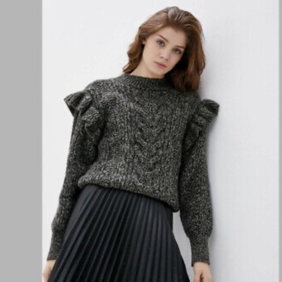 Topshop Sweaters - TOPSHOP Women's Gray Sweater with Ruffle Details
